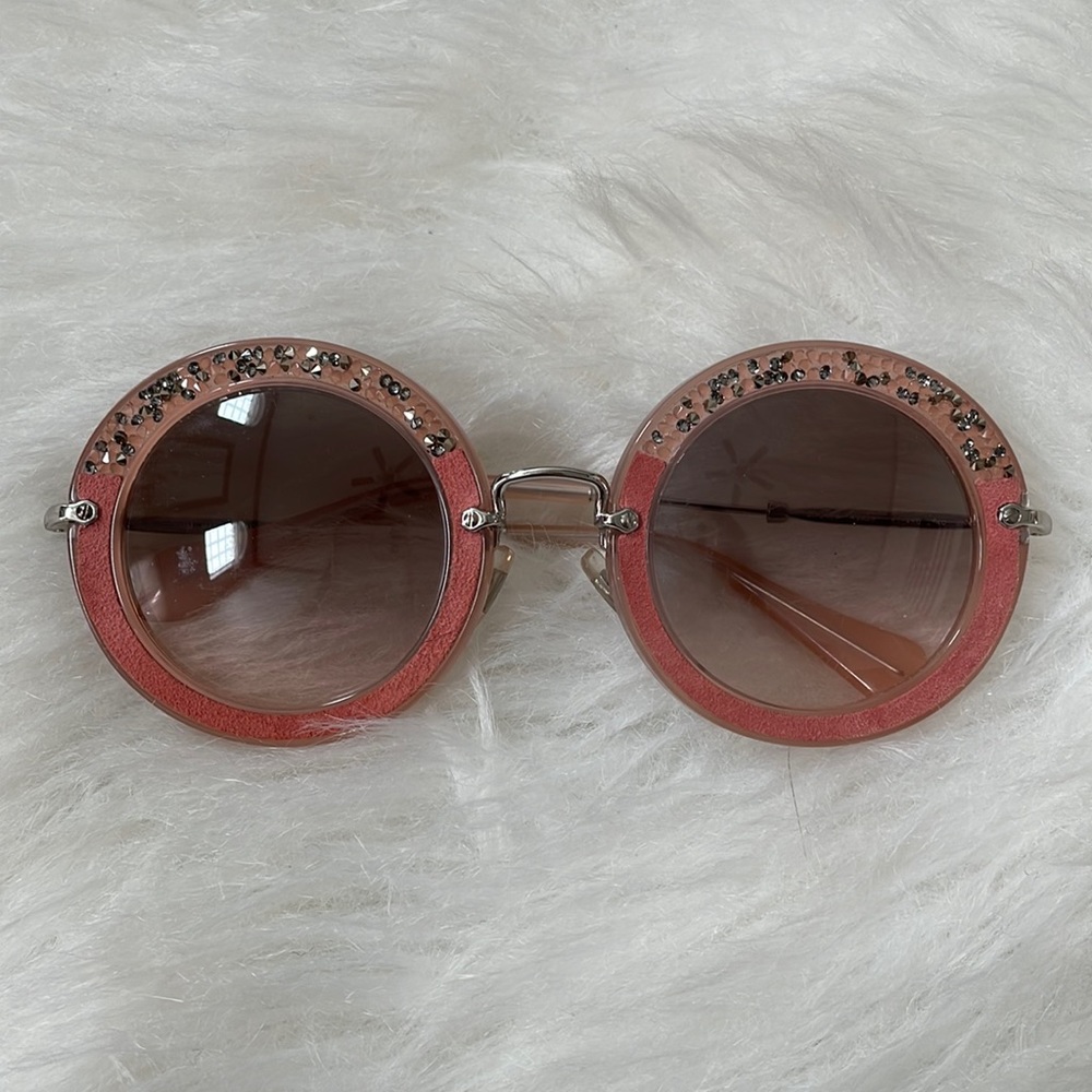 Miu Miu Pink Rhinestone Gradient Round Sunglasses